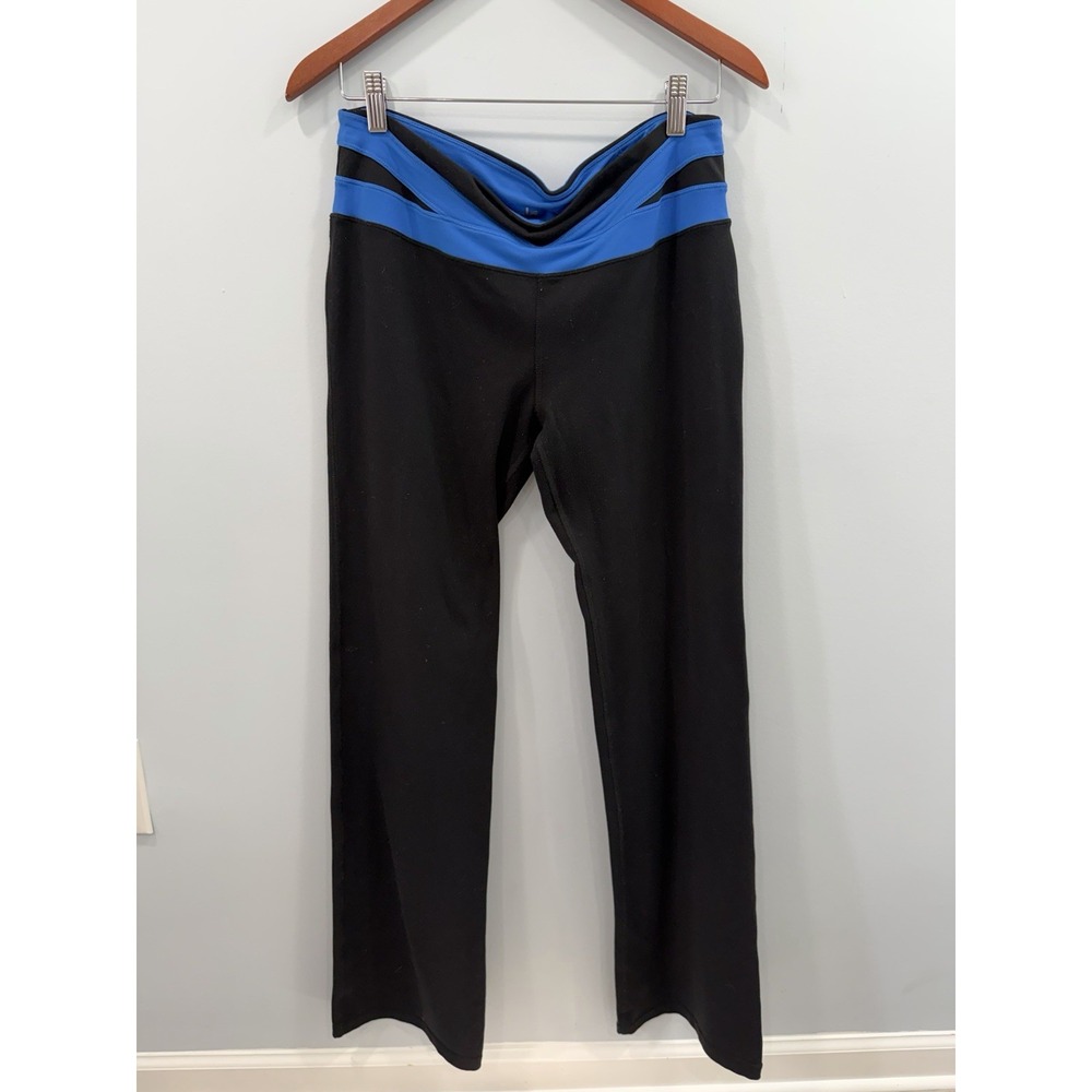 Alo Yoga Women's Large Black Blue Waistband Soft Stretch Yoga Pants Leggings